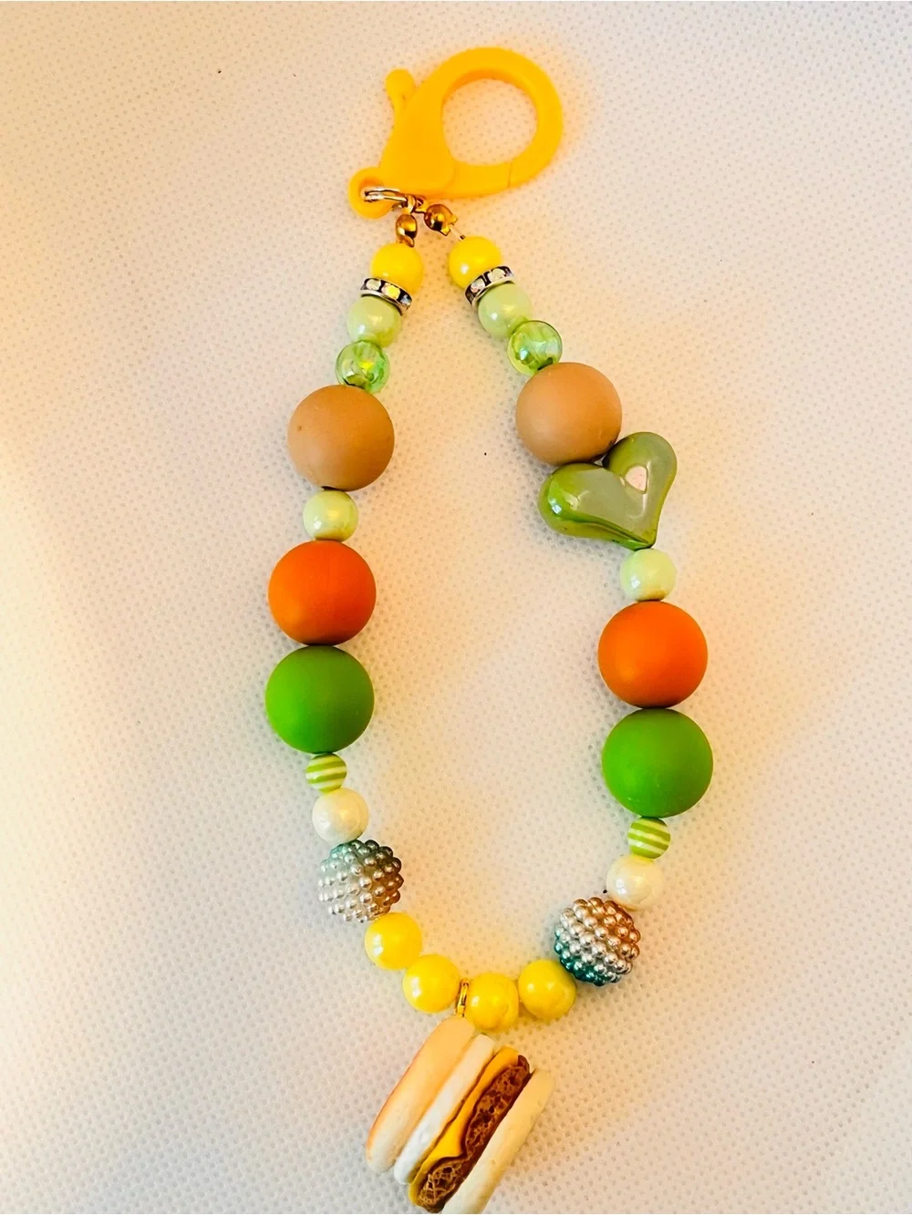 Beaded Phone/key Chain with Mini Breakfast sandwich Charm - Kawaii